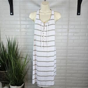 Chaser Striped Lace-Up Midi Racerback Dress Size Medium